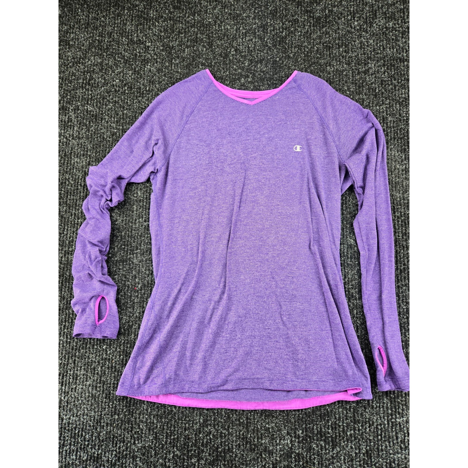 Champion Womens Purple Space Dye Stripe Performance Long Sleeve Top Large 986132